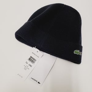 LACOSTE 100% WOOL Black Beanie Cuffed Hat Unisex